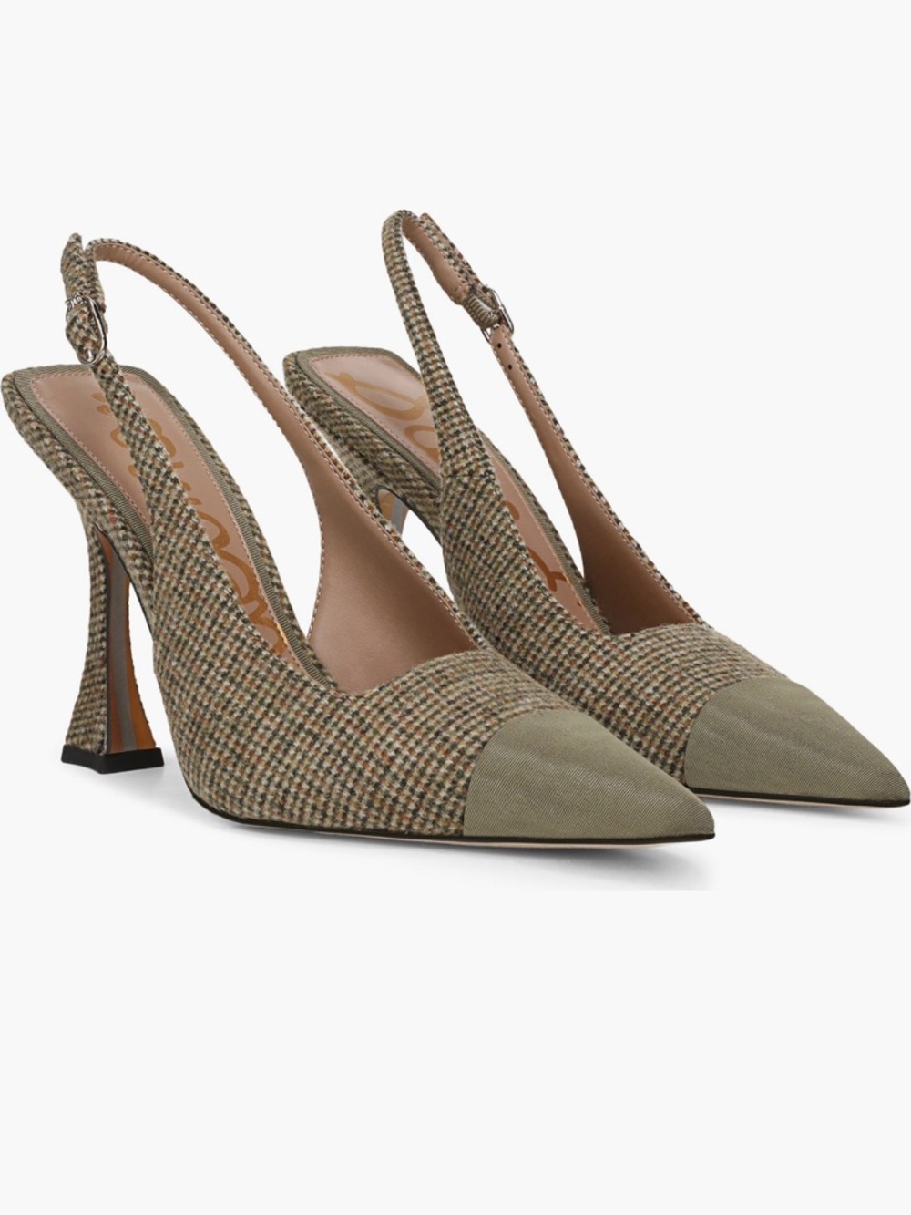 🍒2/$90🍒Sam Edelman NWT Odette Olive Houndstooth Slingback Pointed-Toe Pumps - Picture 8 of 10